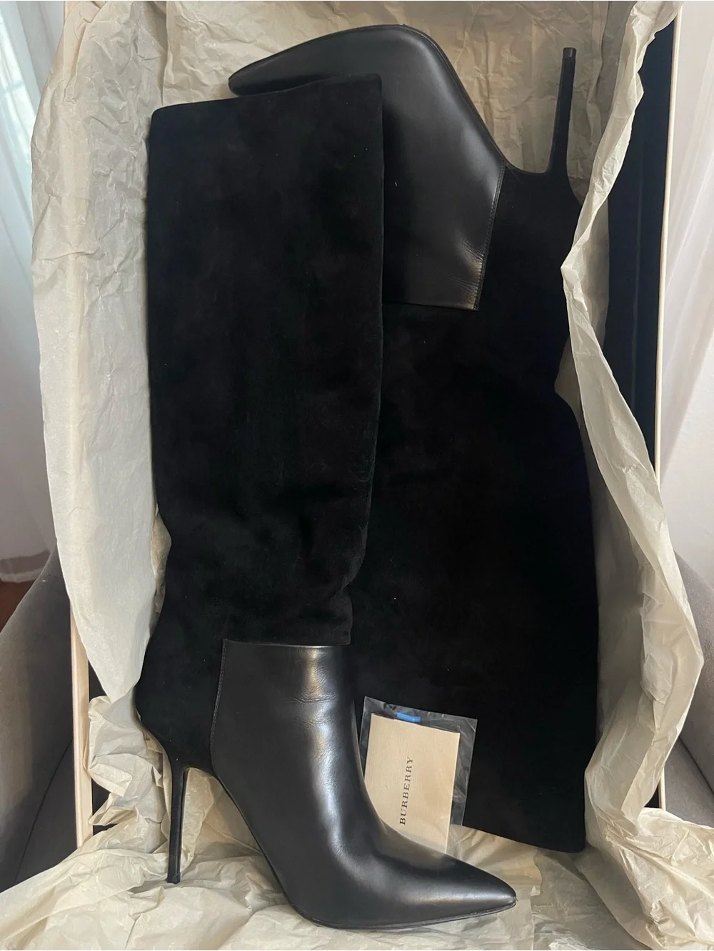 Burberry Black Suede and Leather Over-the-Knee Boots